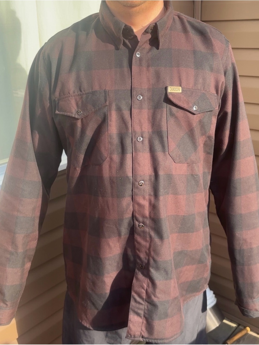 DIXXON Men's Burgundy & Black Plaid Button-Up Shirt Jacket